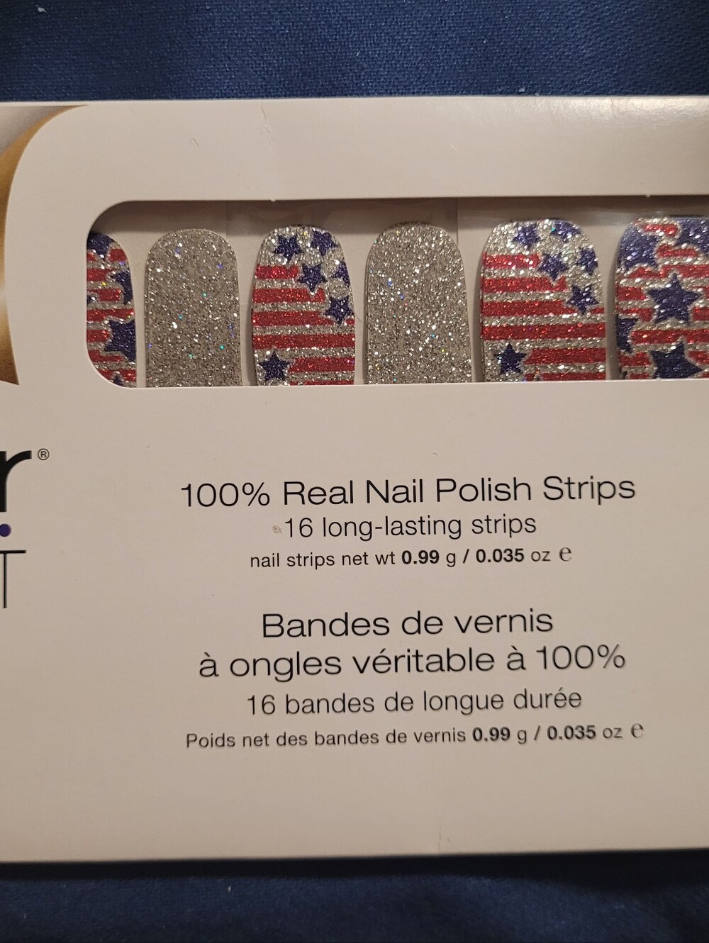 Color Street Silver Glitter & Red/Blue Star Stripe Nail Strips